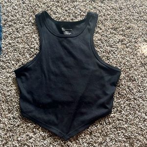 Cute, black, handkerchief cut, workout top.